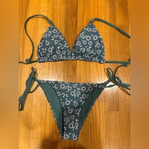 Zaful Floral Teal Reversible Bikini Set